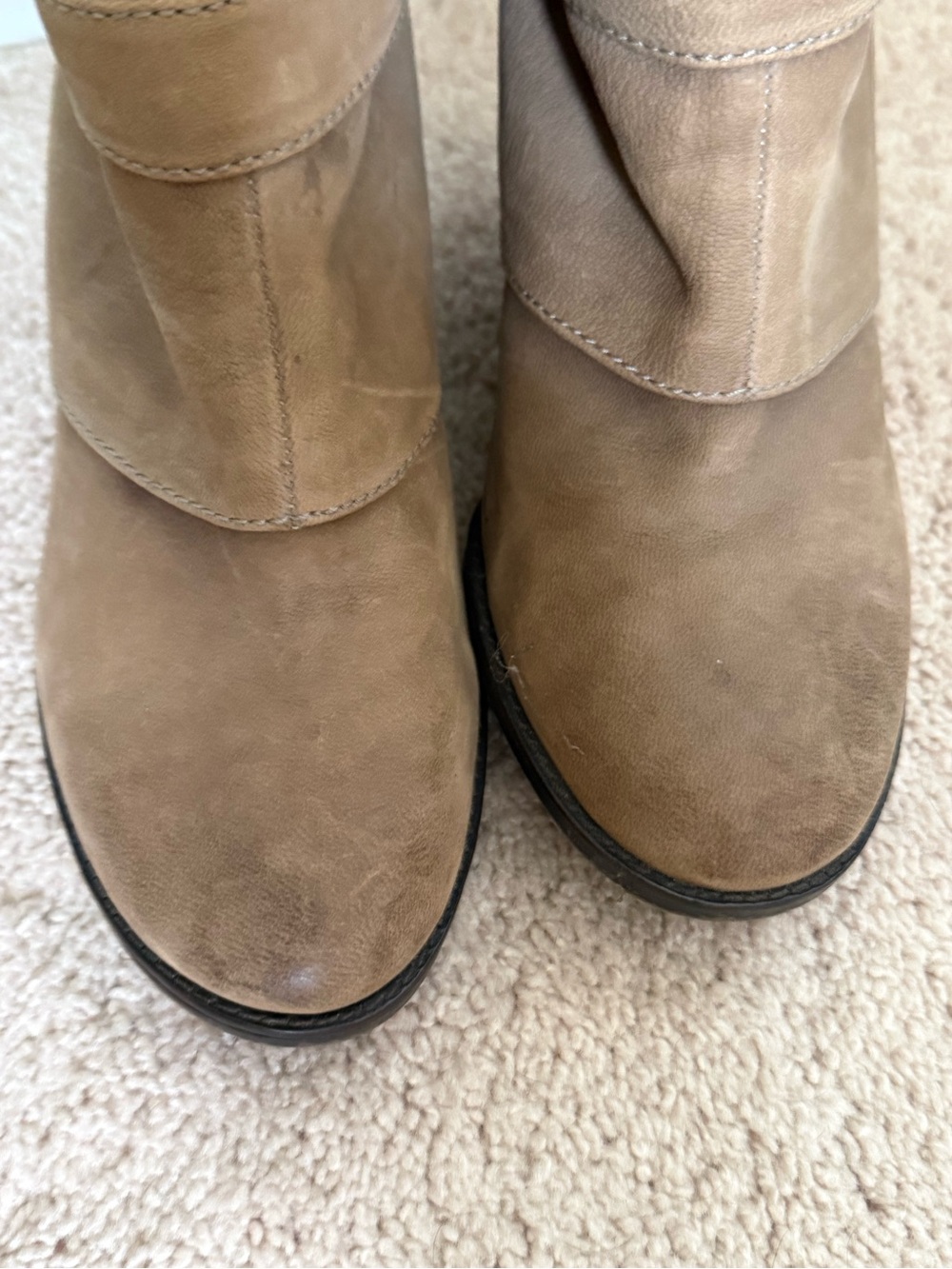 Vince Camuto Taupe Over-the-Knee Wedge Boots with Gold Buckle - Picture 3 of 8